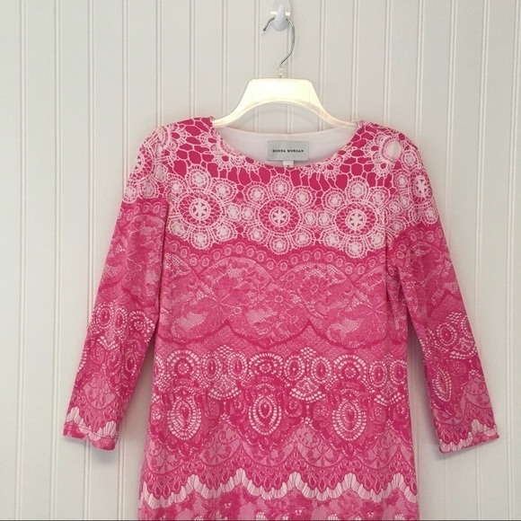 DONNA MORGAN Jersey Knit Lace Print  3/4 Sleeve Sheath Dress Size 6 - Picture 5 of 15